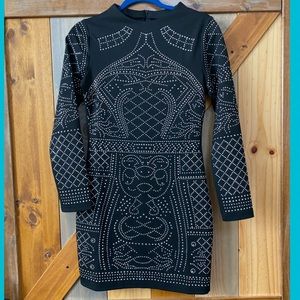 Mea Eor Black Dress with silver dotting on front, long sleeve, Size S